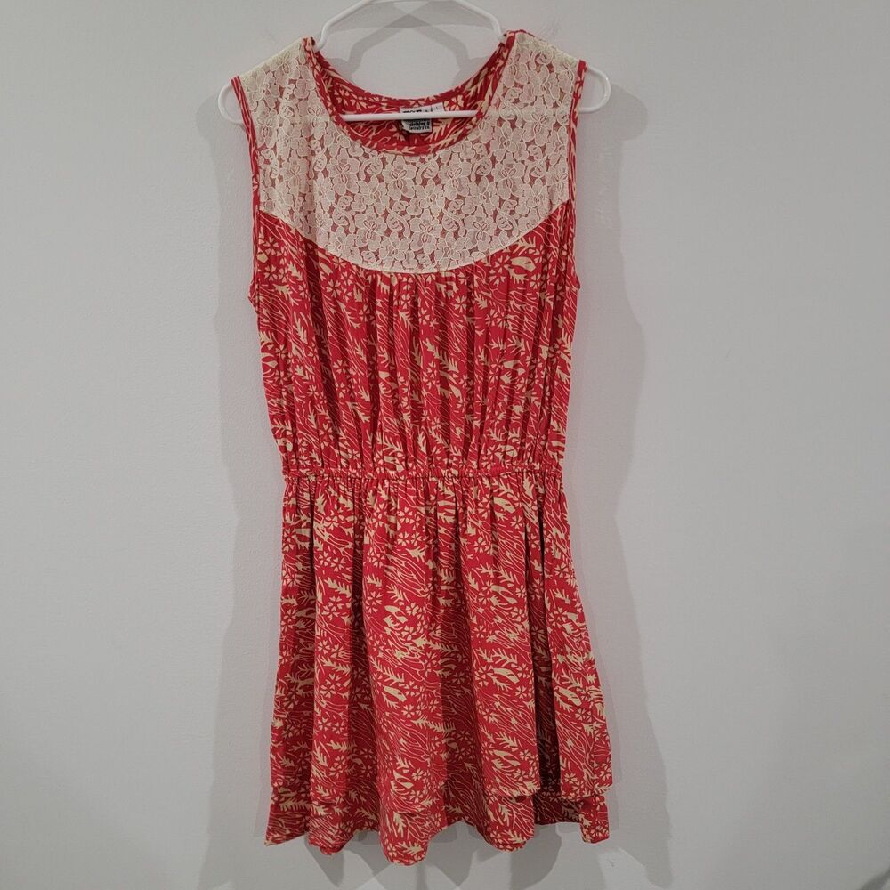 Vintage Go Fish Womens Knee Length Dress Size Large Floral‎ Drop Waist Lace